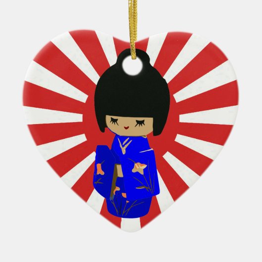 Kokeshi kawaii aanpasbare tekstwerende versiering keramisch ornament (Voorkant)