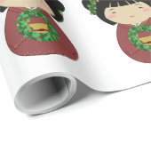 Kokeshi Kerstmis Wreath Cadeaupapier (Rol Hoek)