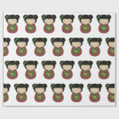 Kokeshi Kerstmis Wreath Cadeaupapier (Vlak)