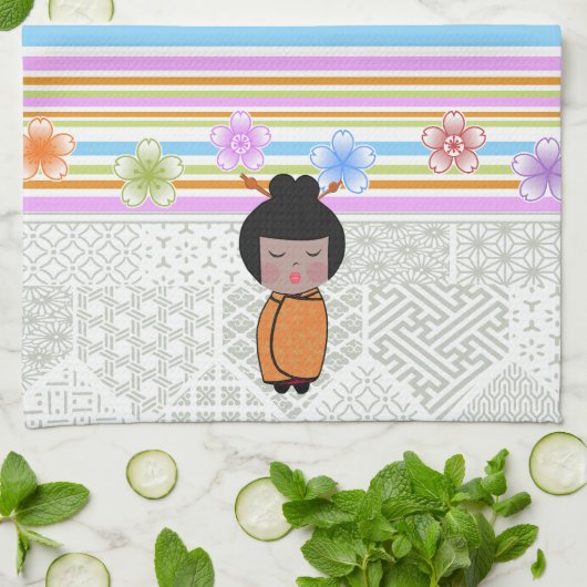 kokeshi libellen theedoek (Gevouwen)