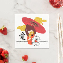 KOKESHI LIEFDE Chow honden hart Servet