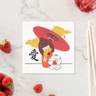 KOKESHI LIEFDE Chow honden hart Servet