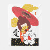 KOKESHI LOVE  Chow dog heart  Fleece Deken (Voorkant)