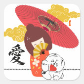 KOKESHI LOVE  Chow dog heart  Vierkante Sticker (Voorkant)