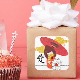 KOKESHI LOVE  Chow dog heart  Vierkante Sticker