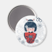 Kokeshi marine wit rood magneet (Voorkant / Achterkant)