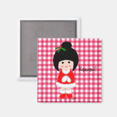Kokeshi Meisje Kerstmis Magneet (Voorkant / Achterkant)