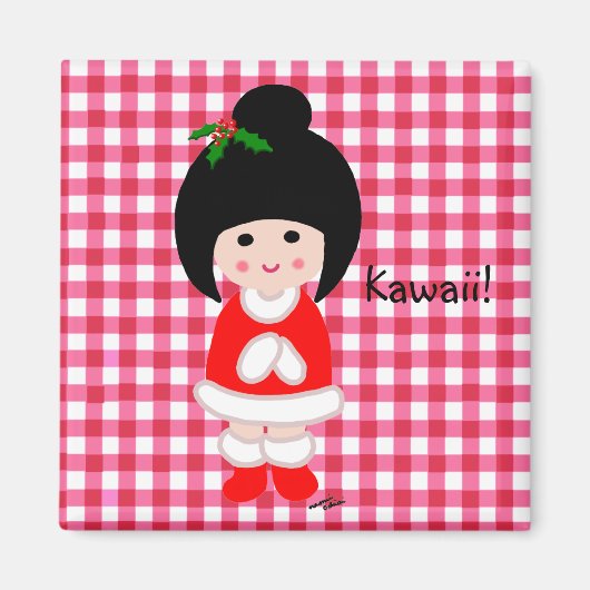 Kokeshi Meisje Kerstmis Magneet (Voorkant)
