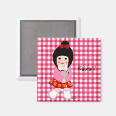 Kokeshi Meisje met haar Puppy Magneet (Voorkant / Achterkant)