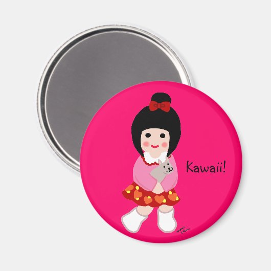 Kokeshi Meisje met haar Puppy Magneet (Voorkant / Achterkant)