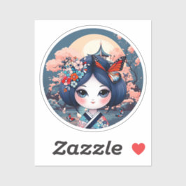 Kokeshi met blauw landschap, Kokeshi sticker