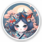 Kokeshi met blauw landschap, Kokeshi sticker (Voorkant)