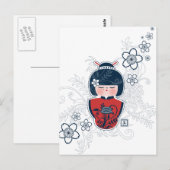 kokeshi navy white red briefkaart (Voorkant / Achterkant)