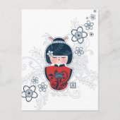 kokeshi navy white red briefkaart (Voorkant)