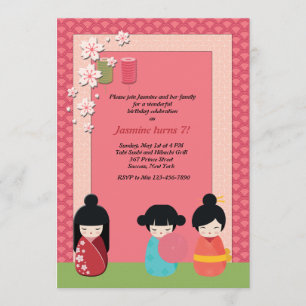 Kokeshi Playmates Invitation Kaart