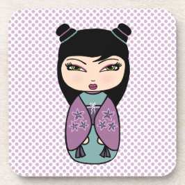 Kokeshi-pop 3 onderzetters met kurk achterkant - s