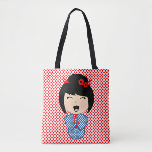 Kokeshi Pop Blauwe Boodschappentas Tote Bag