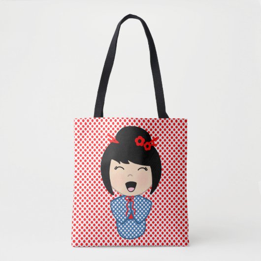 Kokeshi Pop Blauwe Boodschappentas Tote Bag (Voorkant)