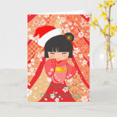 Kokeshi Pop Christmas Kaart (Gele Bloem)
