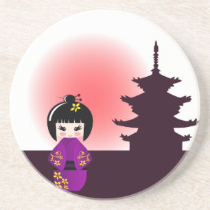 Kokeshi-pop en japanse tempelonderzetters zandsteen onderzetter