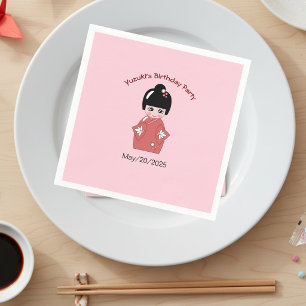 Kokeshi-pop  - gepersonaliseerde verjaardag servet