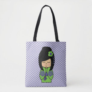 Kokeshi-pop Green Paarse All-Over-Print Schouderta Tote Bag