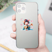 Kokeshi pop lichtblauw schattig sticker (Telefoon)