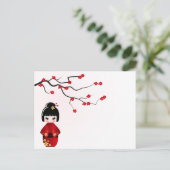 Kokeshi-pop onder sakura-tak briefkaart (Staand voorkant)