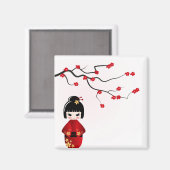 Kokeshi-pop onder sakura-tak magneet (Voorkant / Achterkant)