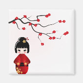 Kokeshi-pop onder sakura-tak magneet (Voorkant)