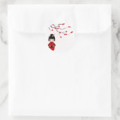 Kokeshi-pop onder sakura-tak ronde sticker (Tas)