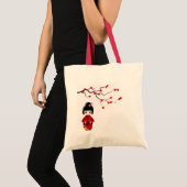 Kokeshi-pop onder sakura-tak tote bag (Voorkant (product))