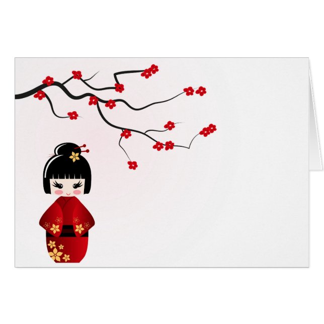 Kokeshi pop onder tak van kersenbloesem (Voorkant Horizontaal)