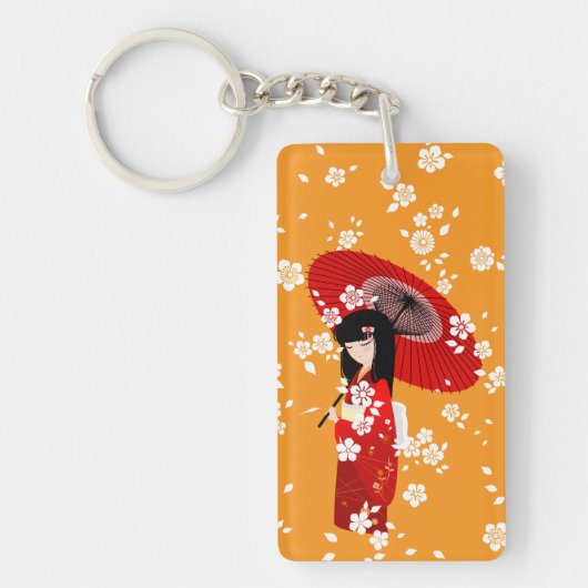 Kokeshi Pop Rode Paraplu Sleutelhanger (Voorkant)