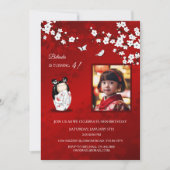 Kokeshi-pop rood wit | `Foto Meisje Verjaardag Kaart (Voorkant)