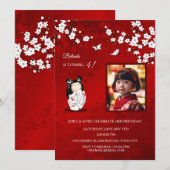 Kokeshi-pop rood wit | `Foto Meisje Verjaardag Kaart (Voorkant / Achterkant)