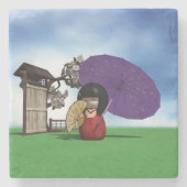 Kokeshi-pop Stenen Onderzetter (Voorkant)