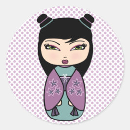 Kokeshi-pop sticker, glanzend, 7,62 cm (vel van 6) ronde sticker