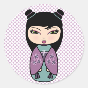 Kokeshi-pop sticker, glanzend, 7,62 cm (vel van 6) ronde sticker
