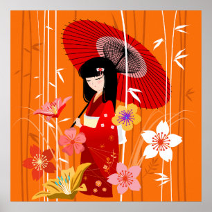 Kokeshi Pop Zen Tuin Poster