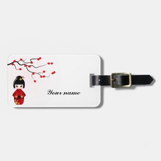 Kokeshi poppen bagagelabel (Voorkant horizontaal)
