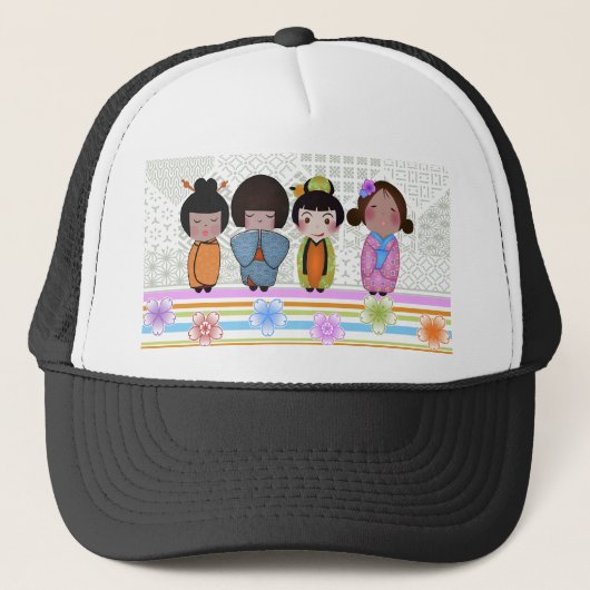 kokeshi poppen trucker pet (Voorkant)