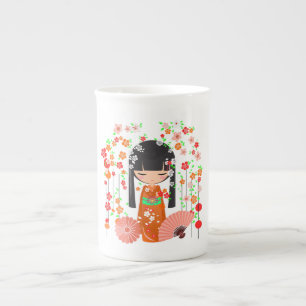 Kokeshi-poppen tuin porselein kop