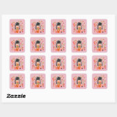 Kokeshi-poppen tuin vierkante sticker (Vel)