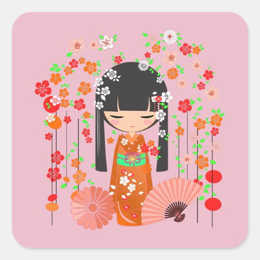 Kokeshi-poppen tuin vierkante sticker (Voorkant)
