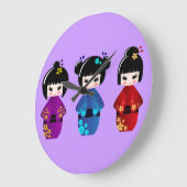 Kokeshi poppenwandklok grote klok (Hoek)