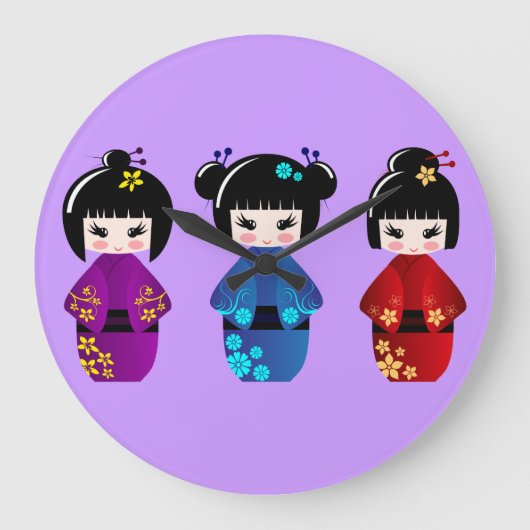 Kokeshi poppenwandklok grote klok (Voorkant)