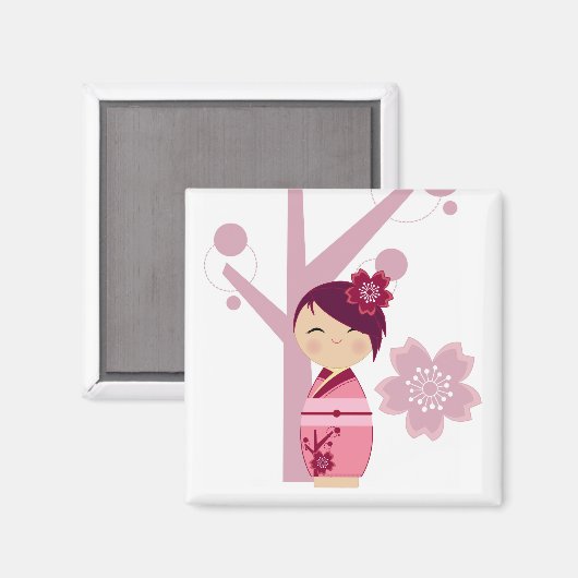 Kokeshi Sakura en Cherry Tree Magnet (Voorkant / Achterkant)