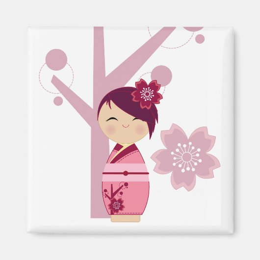 Kokeshi Sakura en Cherry Tree Magnet (Voorkant)