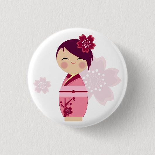 Kokeshi Sakura Pin Ronde Button 3,2 Cm (Voorkant)